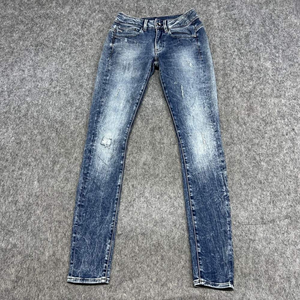G Star RAW Midge Zip Jeans Womens 26/32 Blue Low Rise Skinny Distressed Stretch